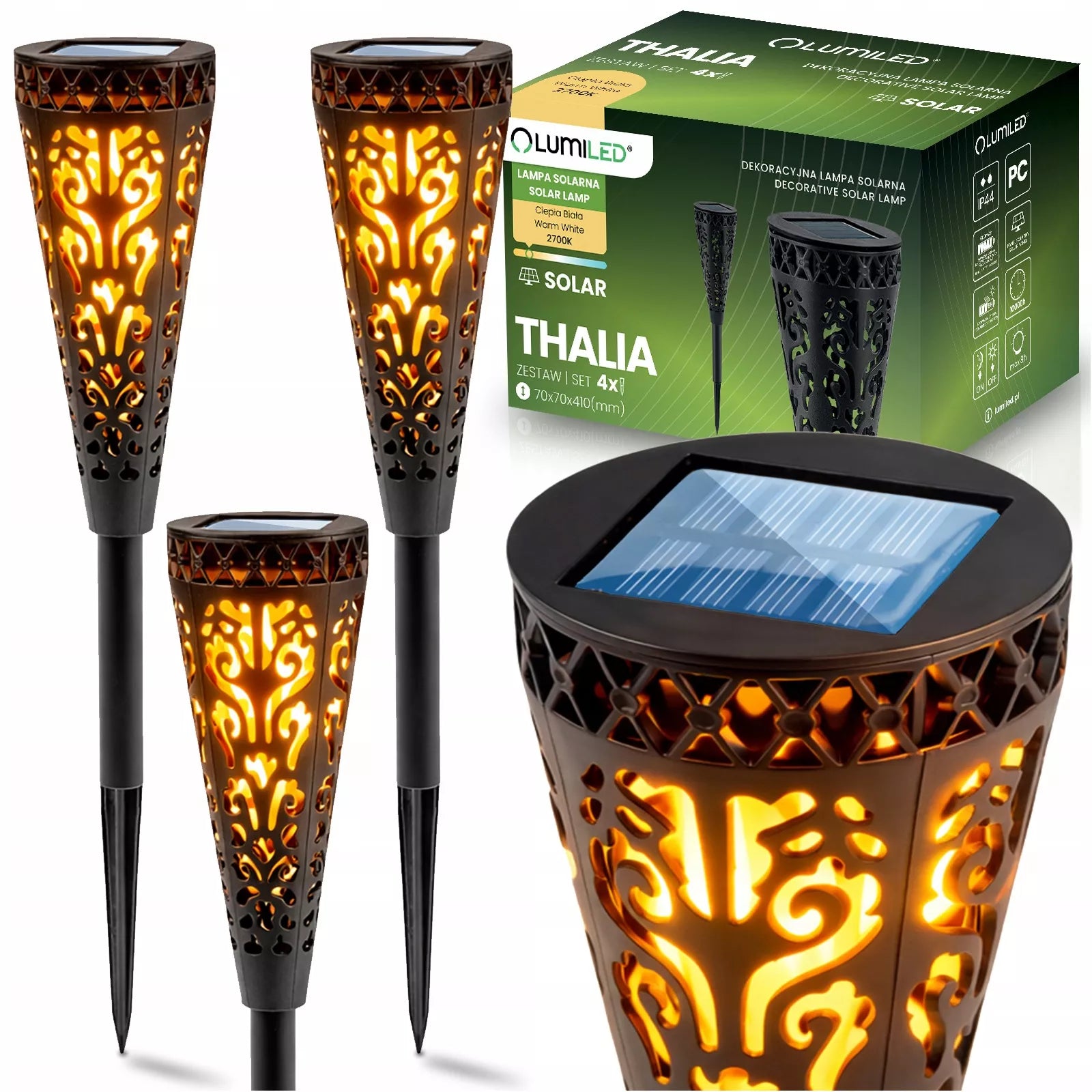 4x LED sodo saulės šviestuvas su smaigu, dekoratyvinis, DIDELIS, lauko stulpas, lemputė