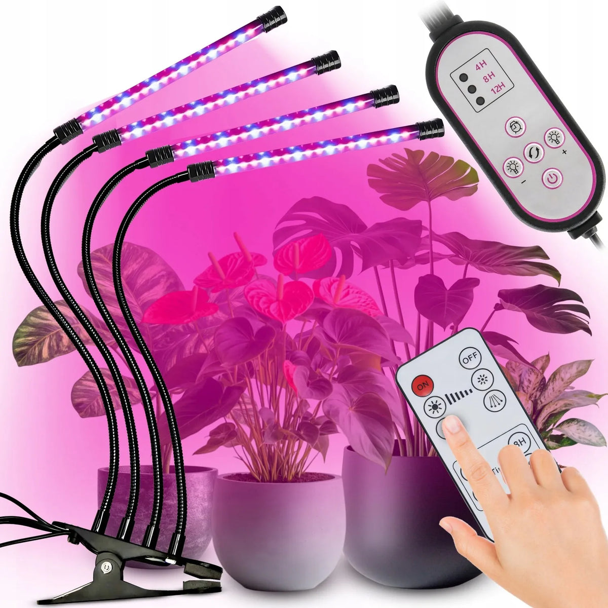 4x AUGALŲ AUGINIMO LEMPA, 80 LED, VISO SPEKTRO, 36 W + PULTELIS, RINKINYS