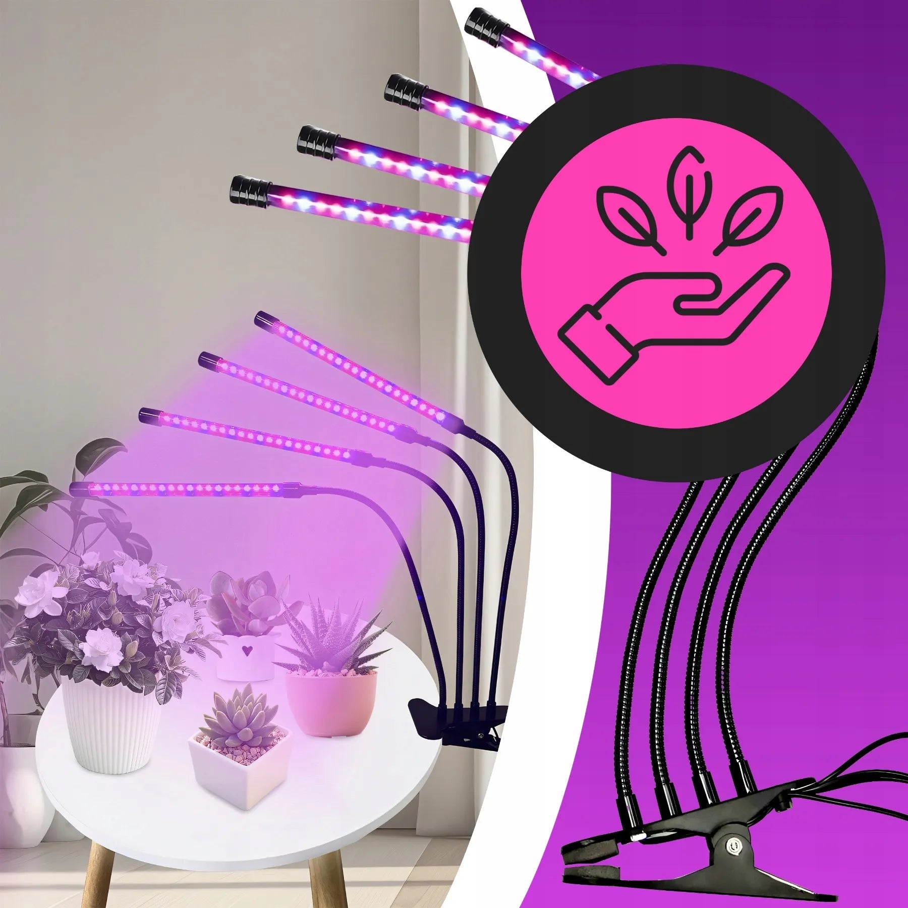 4x AUGALŲ AUGINIMO LEMPA, 80 LED, VISO SPEKTRO, 36 W + PULTELIS, RINKINYS