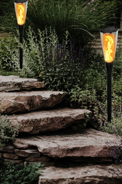 4x Berge saulės energija maitinami LED žibintai – sodo fakelas su ugnies efektu, 65 cm, PREMIUM