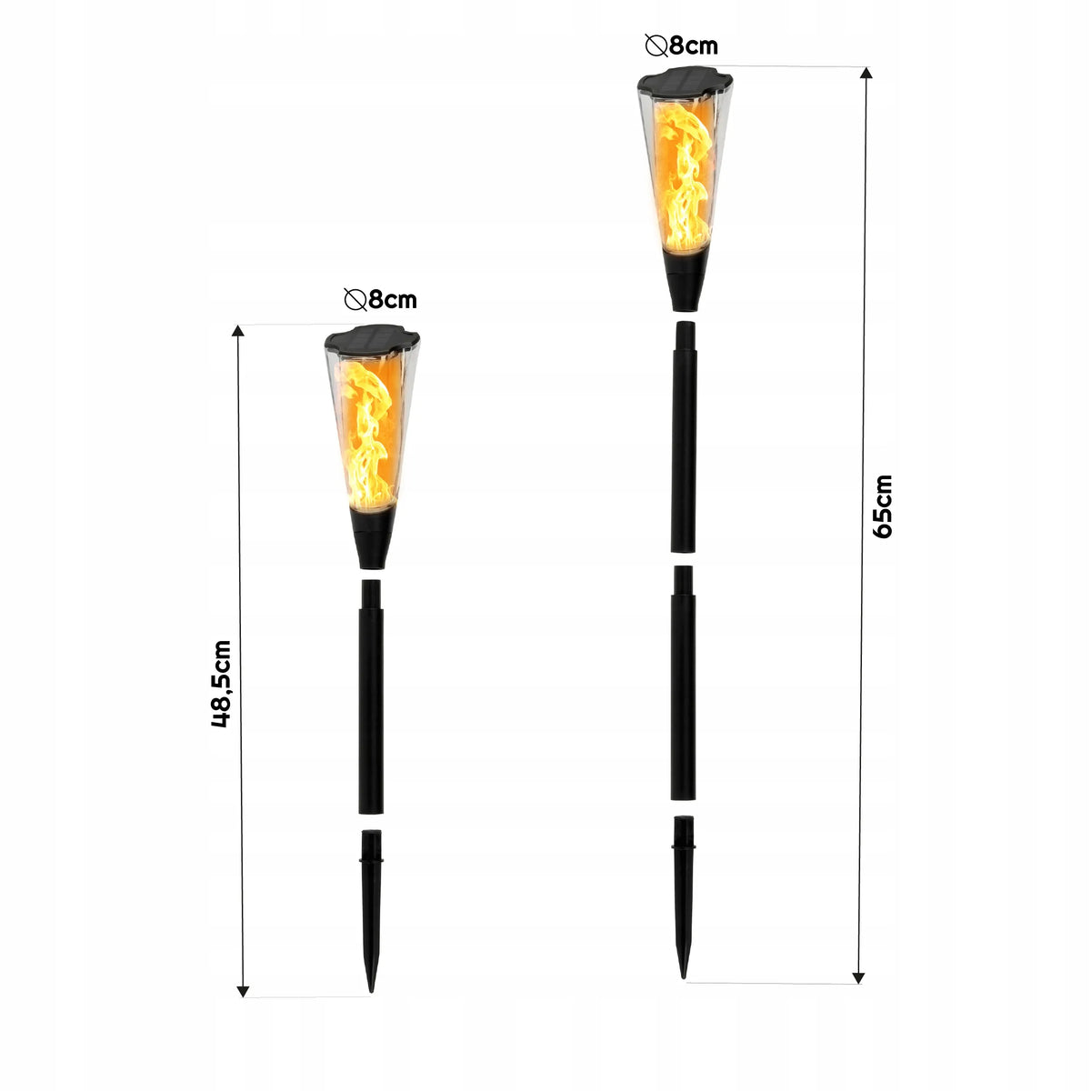 4x Berge saulės energija maitinami LED žibintai – sodo fakelas su ugnies efektu, 65 cm, PREMIUM