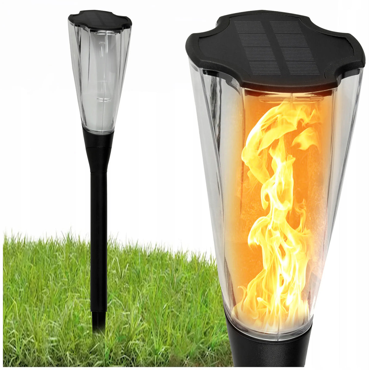 4x Berge saulės energija maitinami LED žibintai – sodo fakelas su ugnies efektu, 65 cm, PREMIUM