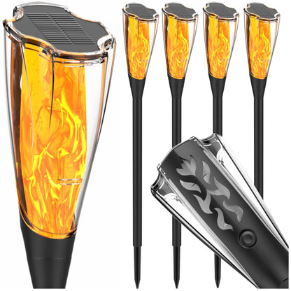 4x Berge saulės energija maitinami LED žibintai – sodo fakelas su ugnies efektu, 65 cm, PREMIUM