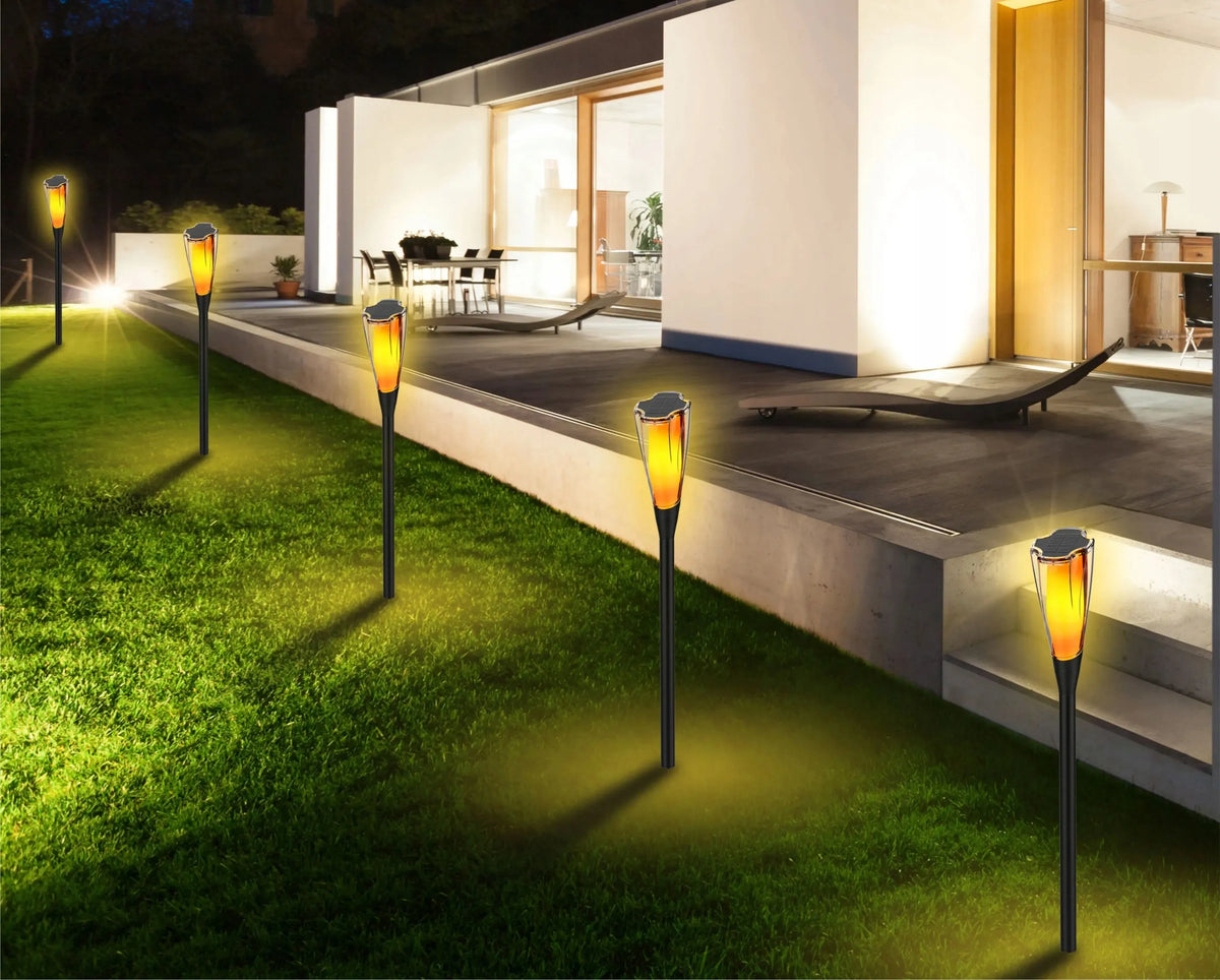 4x Berge saulės energija maitinami LED žibintai – sodo fakelas su ugnies efektu, 65 cm, PREMIUM