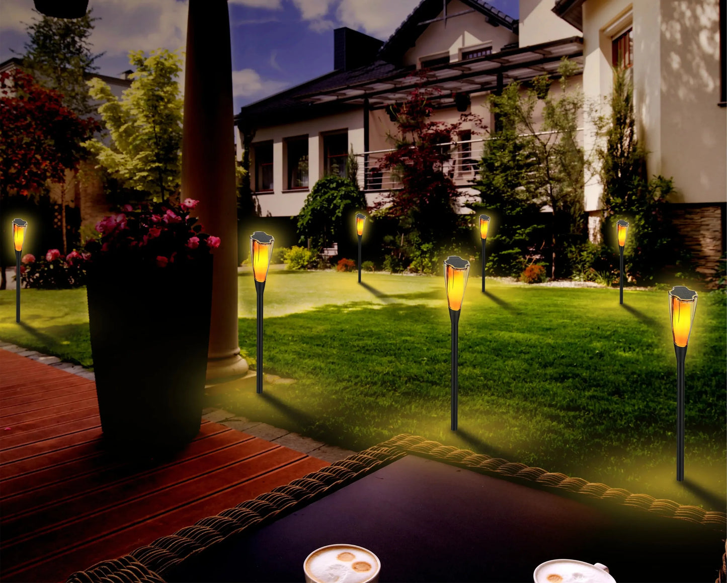 4x Berge saulės energija maitinami LED žibintai – sodo fakelas su ugnies efektu, 65 cm, PREMIUM