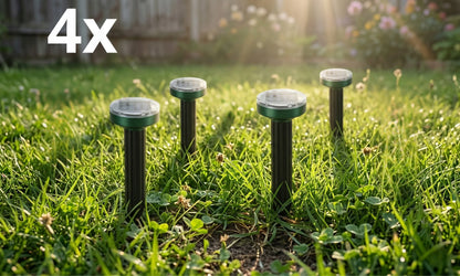4x GALAXIA saulės energija maitinami ultragarsiniai kurmių ir graužikų atbaidymo įrenginiai