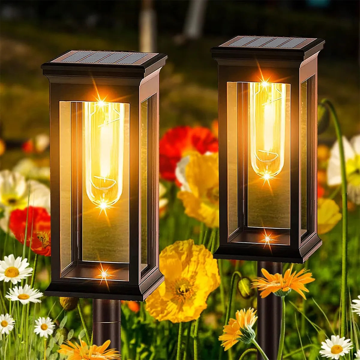 4x saulės energija maitinami dekoratyviniai sodo žibintai