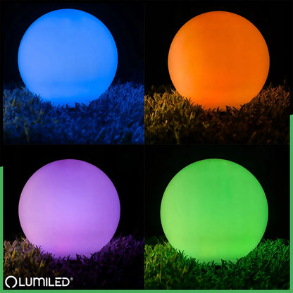 4x saulės energija maitinami LED sodo šviestuvai, įsmeigiami į žemę, balti rutuliai, 15 cm, RGB spalvoti