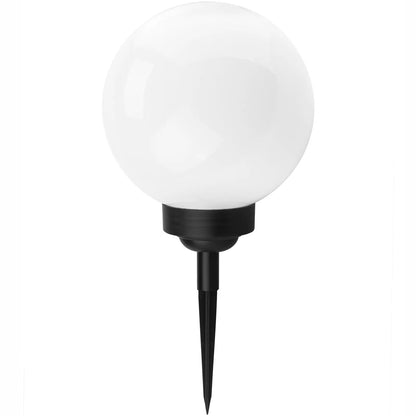 4x saulės energija maitinami LED sodo šviestuvai, įsmeigiami į žemę, balti rutuliai, 15 cm, RGB spalvoti