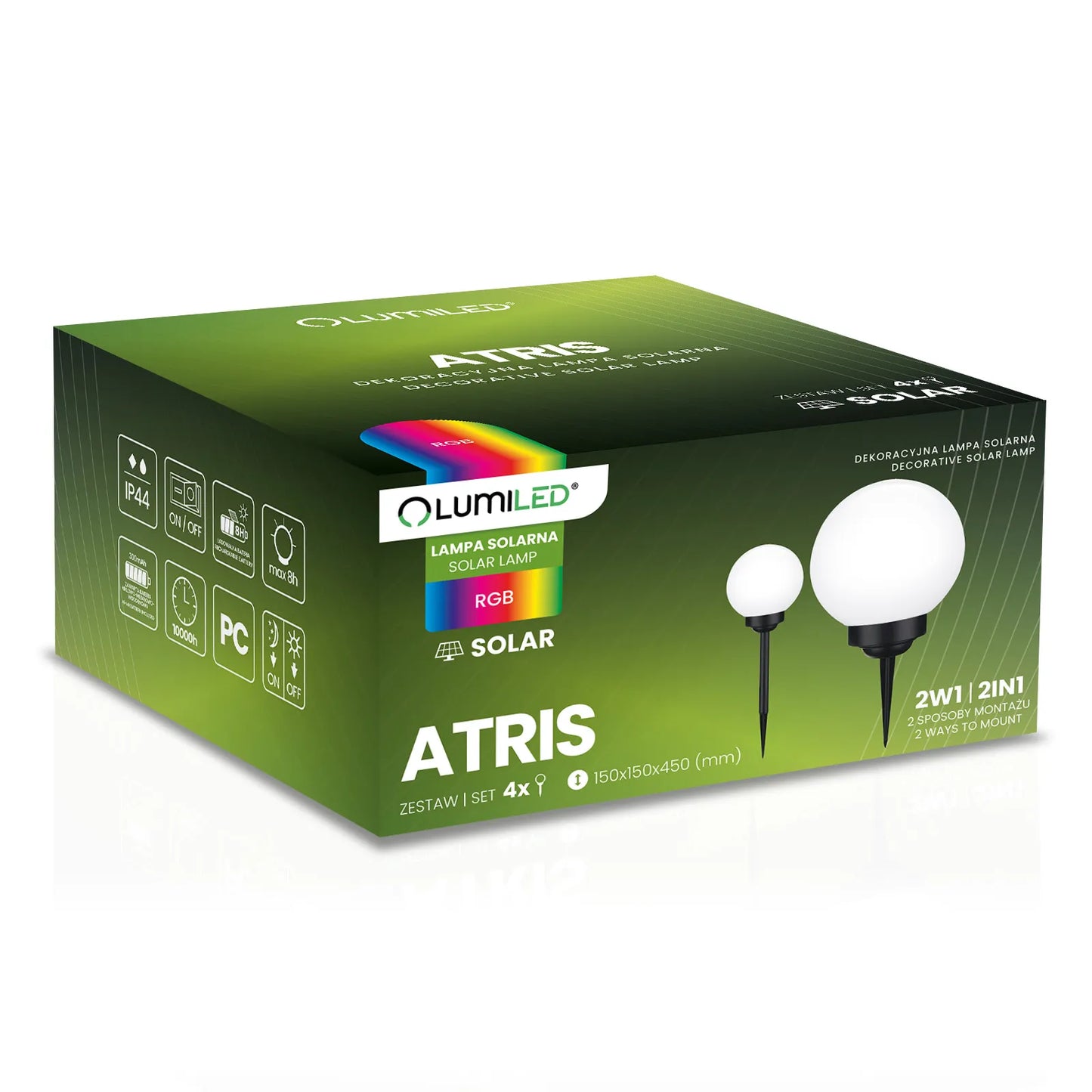 4x saulės LED sodo šviestuvai, įsmeigiami, rutulio formos, 15 cm, RGB spalvų