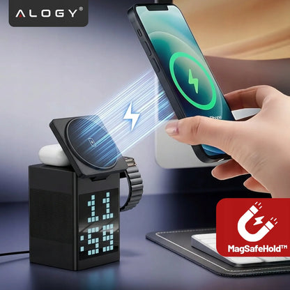 5-in-1 belaidis indukcinis QI įkroviklis, skirtas MagSafe, iPhone, AirPods ir Watch