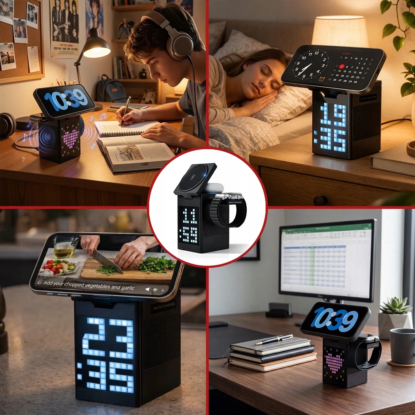 5-in-1 belaidis indukcinis QI įkroviklis, skirtas MagSafe, iPhone, AirPods ir Watch