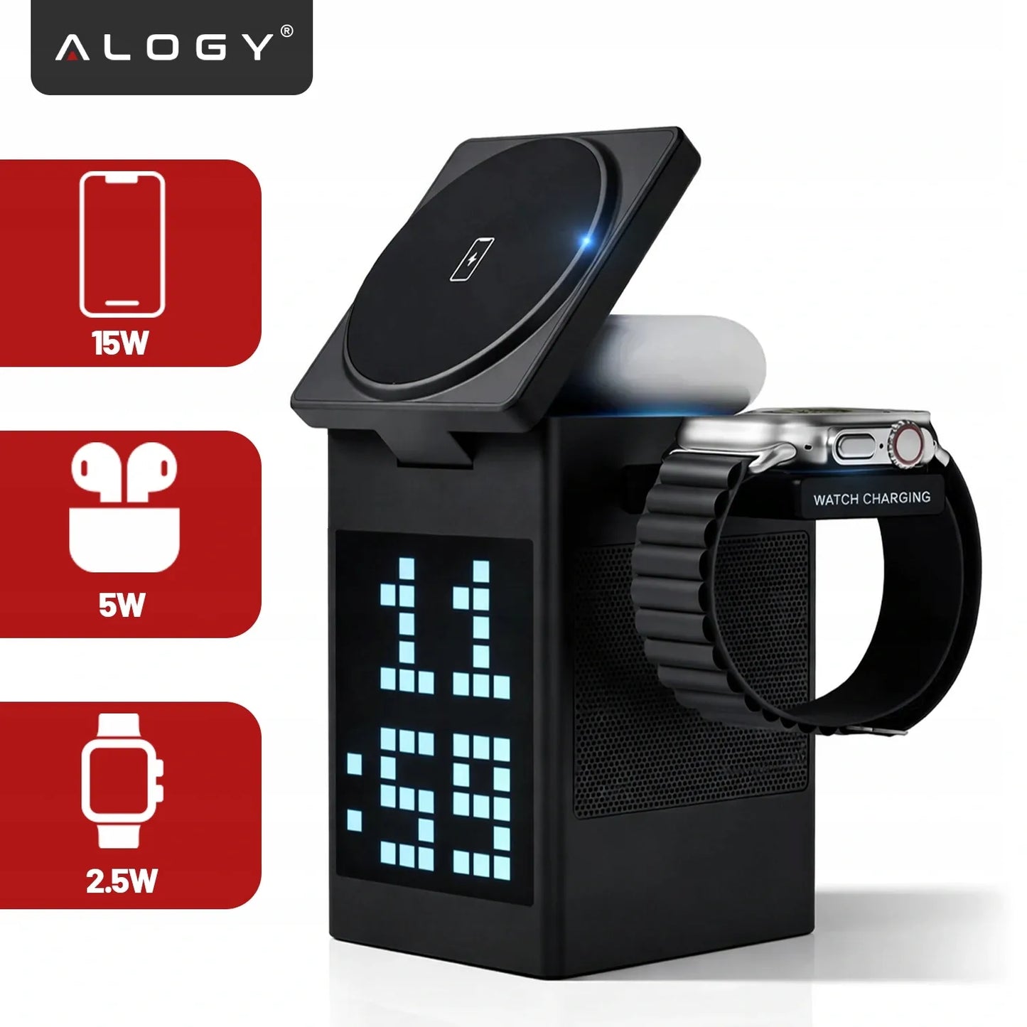5-in-1 belaidis indukcinis QI įkroviklis, skirtas MagSafe, iPhone, AirPods ir Watch
