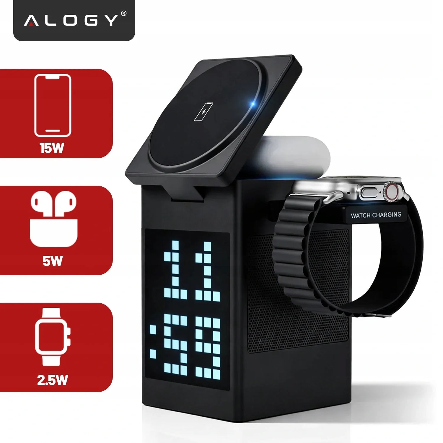 5-in-1 belaidis indukcinis QI įkroviklis, skirtas MagSafe, iPhone, AirPods ir Watch