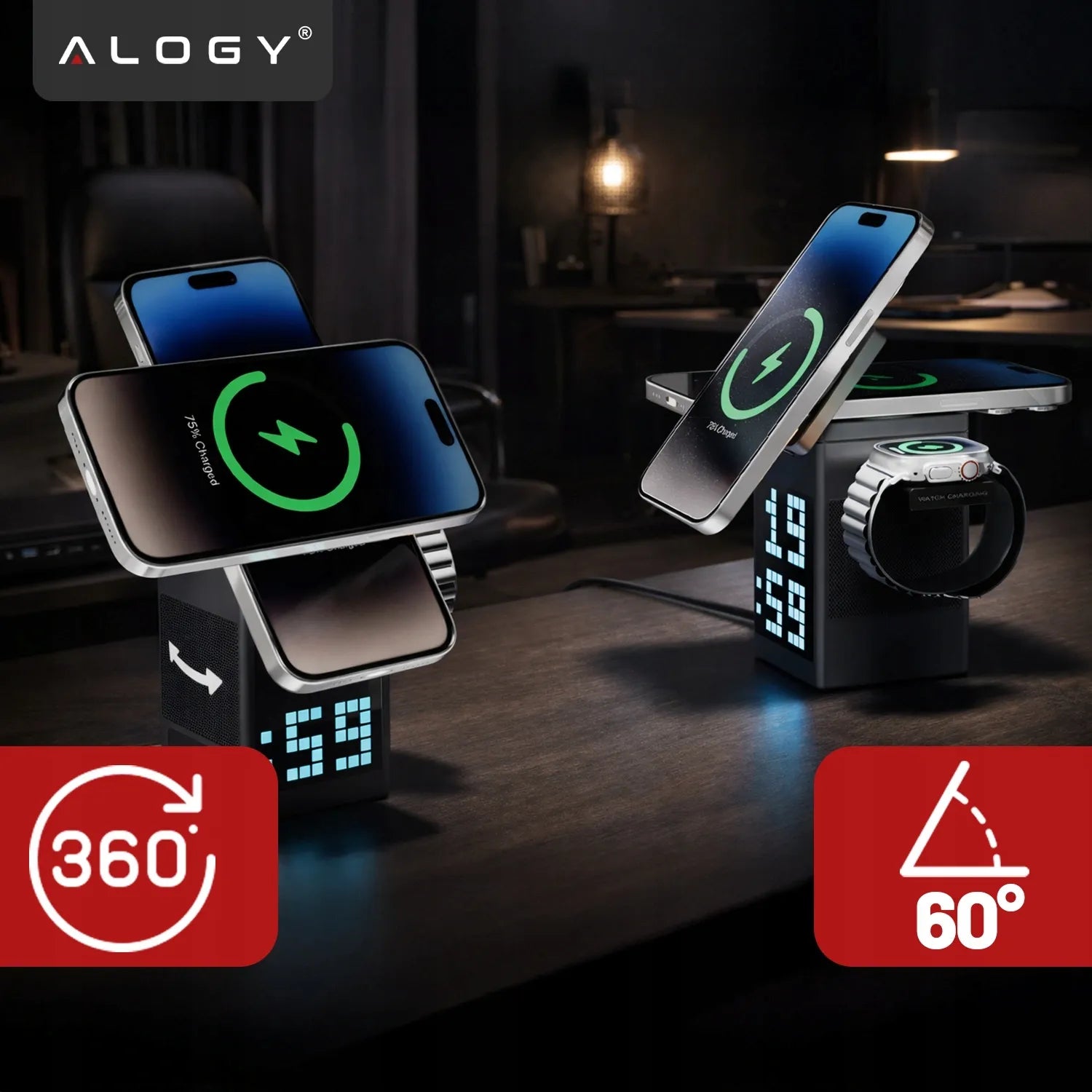 5-in-1 belaidis indukcinis QI įkroviklis, skirtas MagSafe, iPhone, AirPods ir Watch