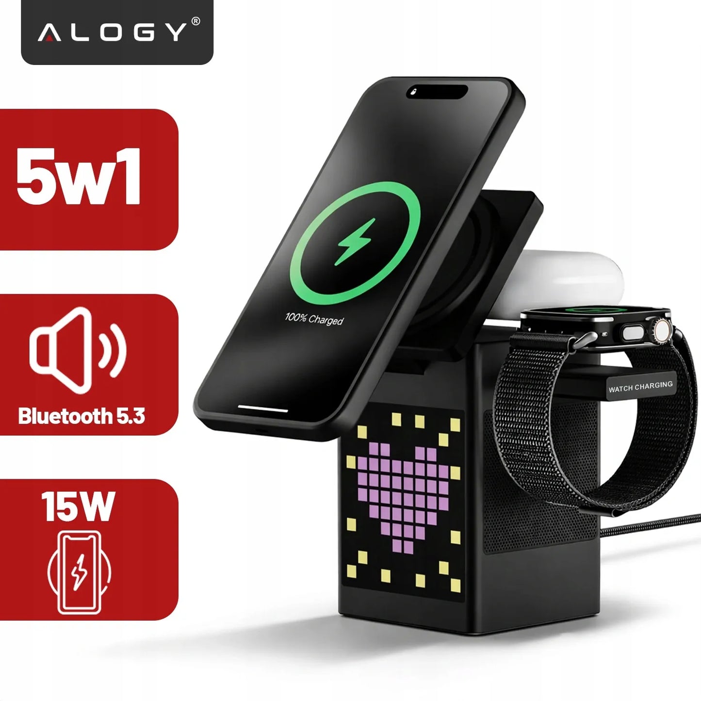 5-in-1 belaidis indukcinis QI įkroviklis, skirtas MagSafe, iPhone, AirPods ir Watch