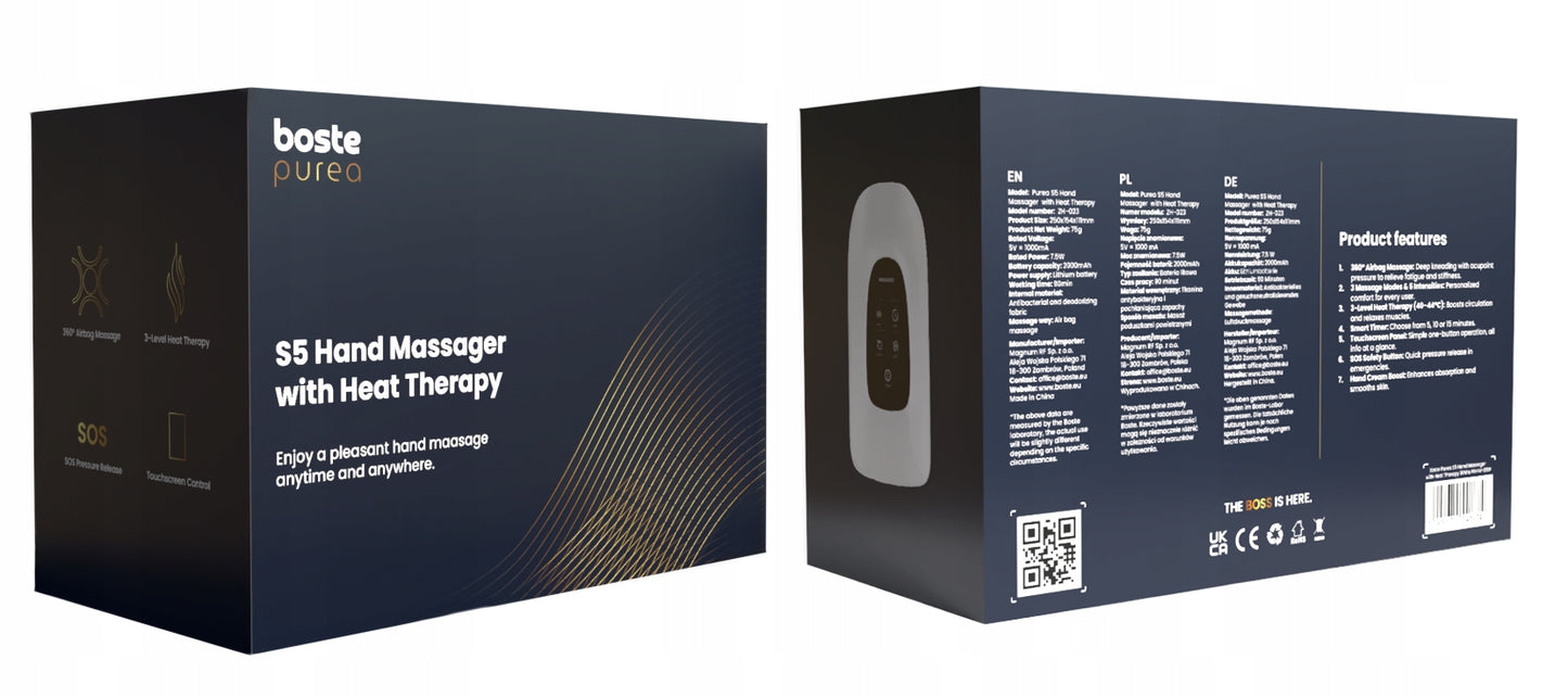 BOSTE Belaidis Masažuoklis Rankoms ir Riešams su Šildymu, Akupresūra