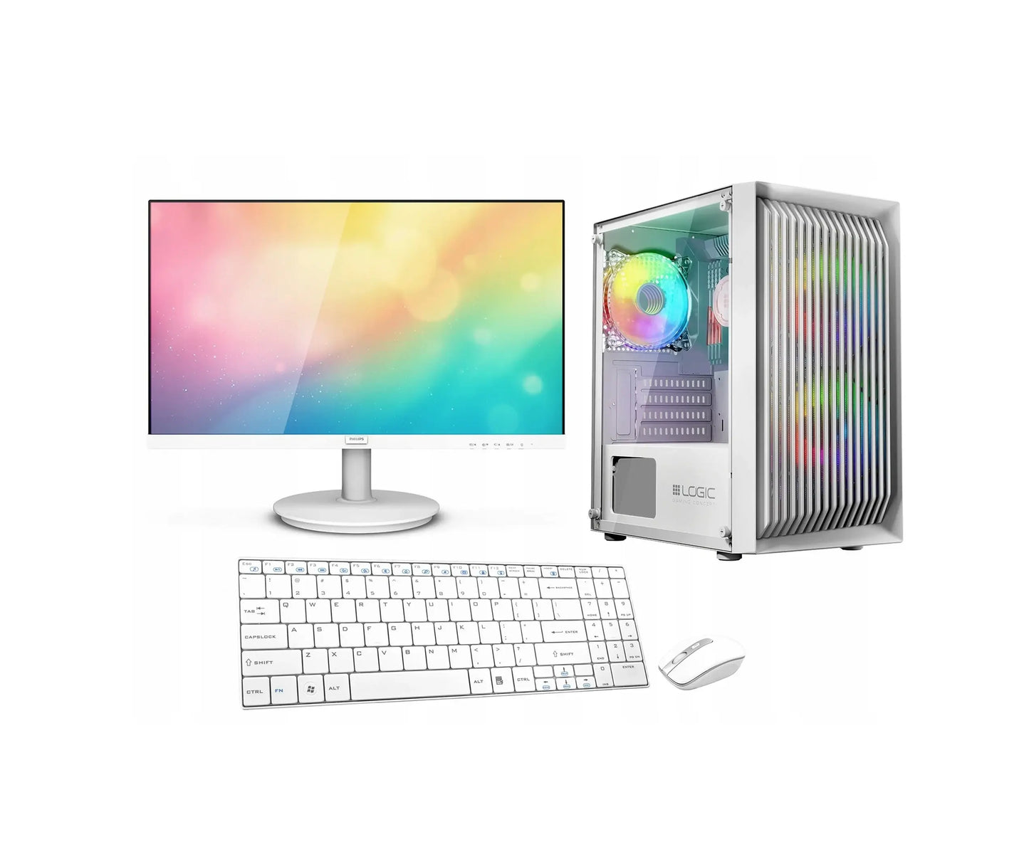 WHITE žaidimų kompiuterio rinkinys – Ryzen 5 5600GT, RX VEGA7, 16 GB RAM, 500 GB M.2 SSD, Wi-Fi, Windows 11, 24″ monitorius