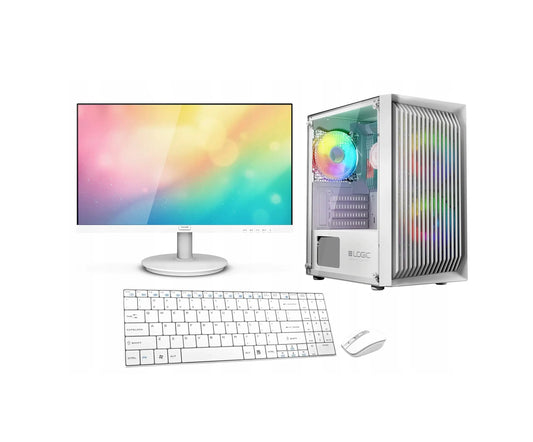 WHITE žaidimų kompiuterio rinkinys – Ryzen 5 5600GT, RX VEGA7, 16 GB RAM, 500 GB M.2 SSD, Wi-Fi, Windows 11, 24″ monitorius