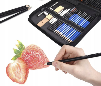 74 PIEŠTUKŲ IR KREDELIŲ RINKINYS ESKIZAVIMUI IR PIEŠIMUI, PROFESIONALUS ESKIZŲ KNYGŲ RINKINYS