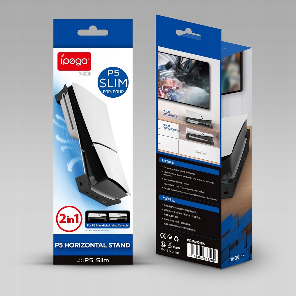 Horizontali stovas iPega PlayStation 5 PS5 Slim Pro+ su 4 papildomais USB