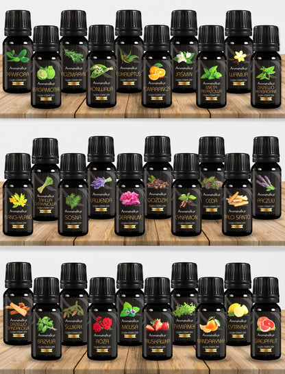 Natūralūs eteriniai aliejai pirties, difuzoriaus, aromaterapijos rinkiniui – 10 vnt.