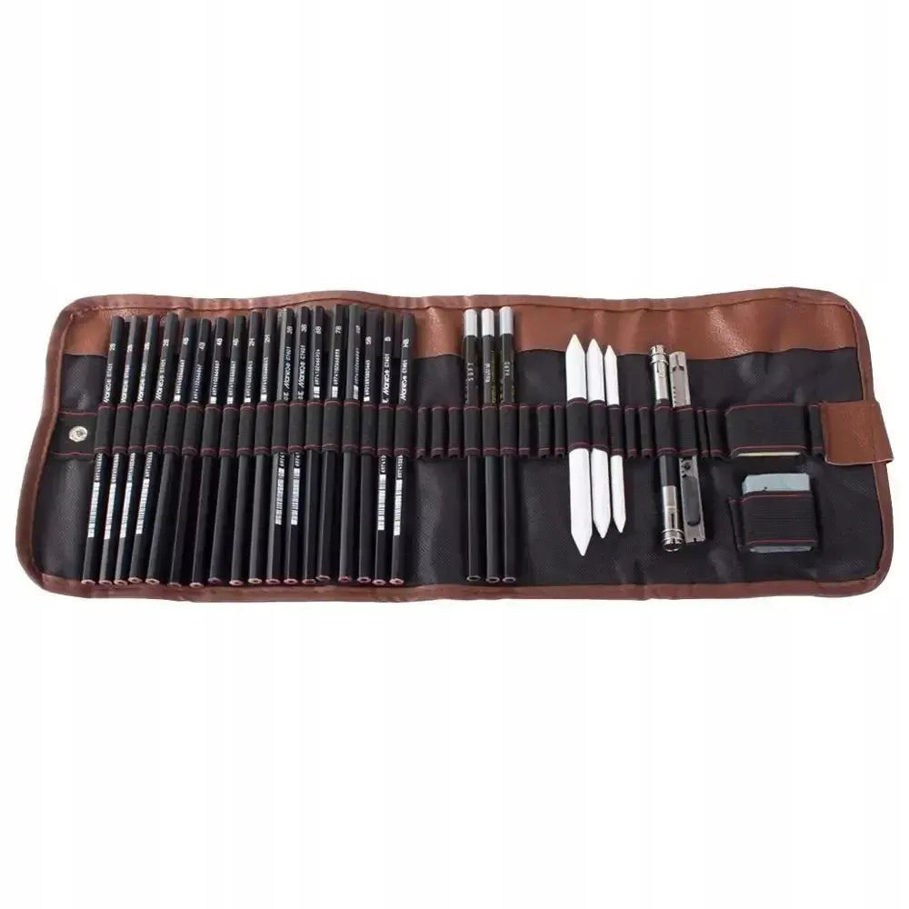 Profesionalus 29in1 eskizavimo ir piešimo rinkinys: anglis, pieštukai, maišytuvai