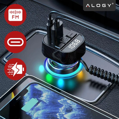 BLUETOOTH FM SIŲSTUVAS AUTOMOBILINIS ĮKROVIKLIS 30W BT 5.3 QC3.0 USB-C LAIDAS