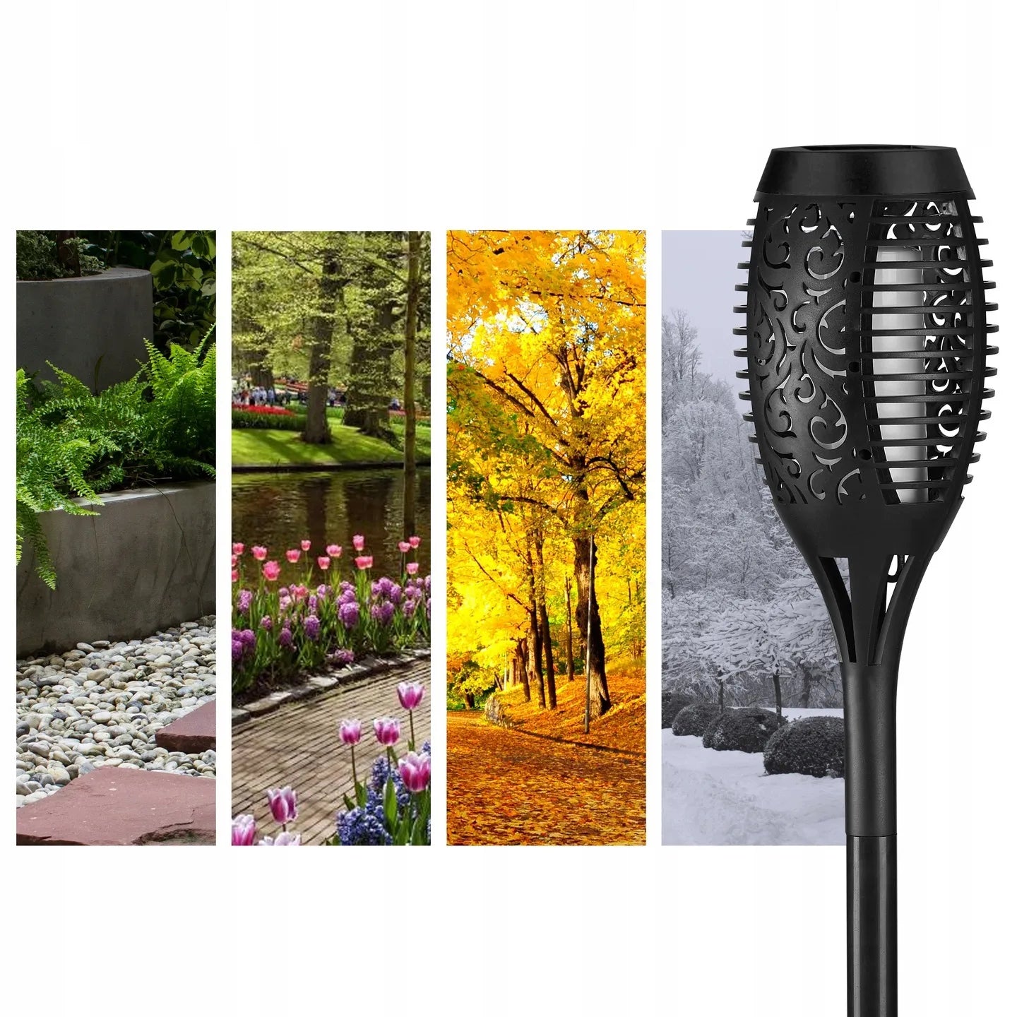 6 vnt. LED saulės energija maitinami sodo fakelai, liepsnos efektas, smaigiami, 50 cm