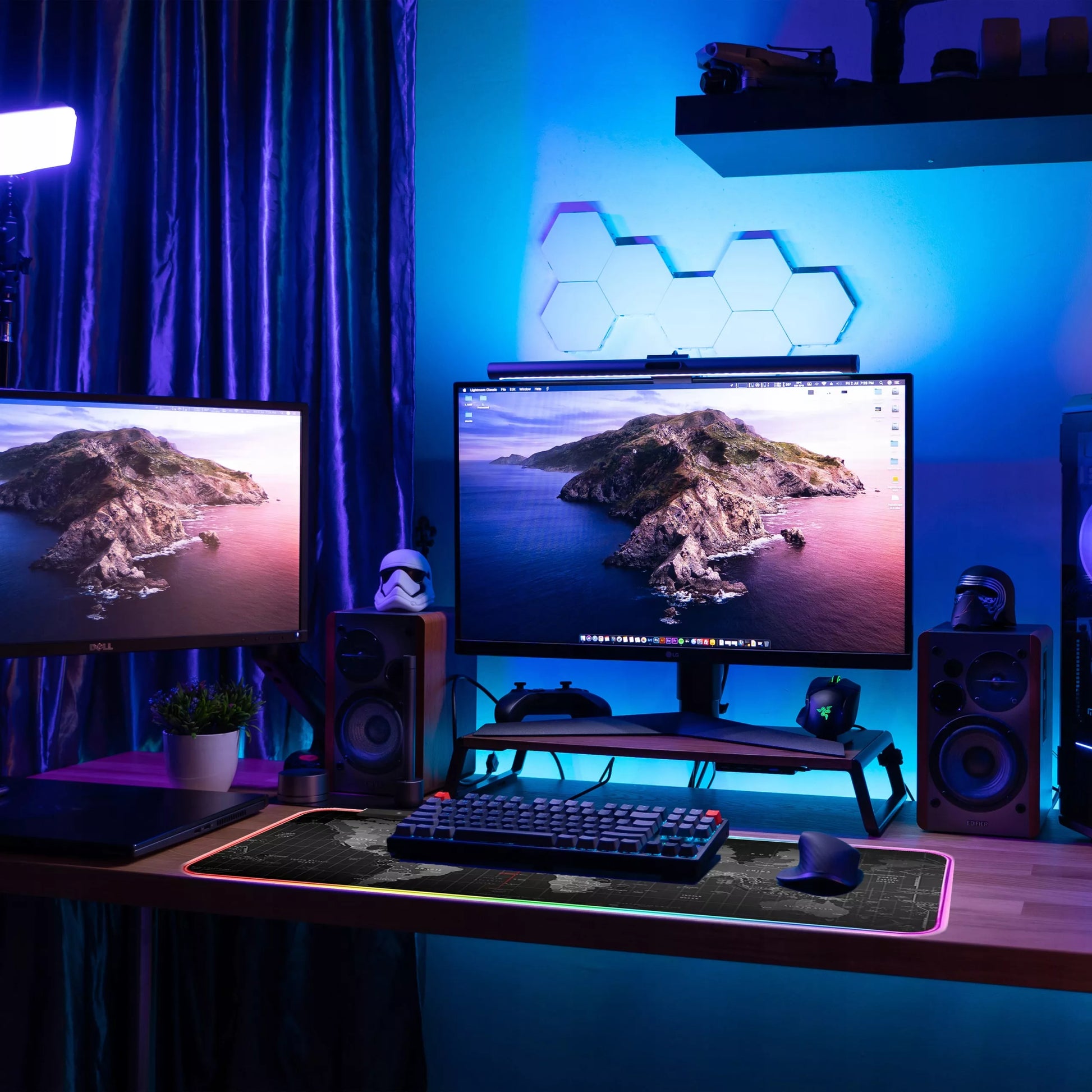 Apšviesta RGB žaidimų pelės kilimėlis LED 80x30 cm XXL Pasaulio žemėlapis