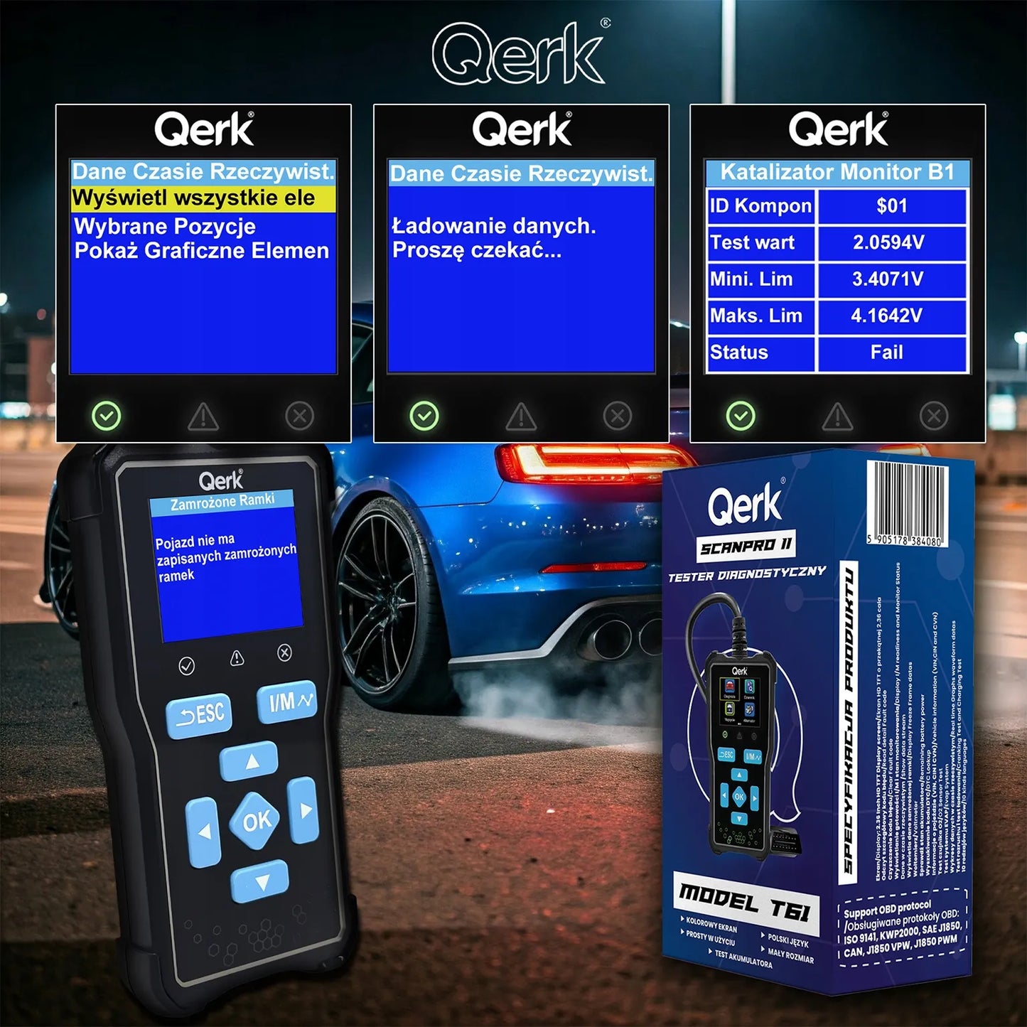 OBD2 skaitytuvas lenkišku meniu QERK T61 diagnostinė sąsaja