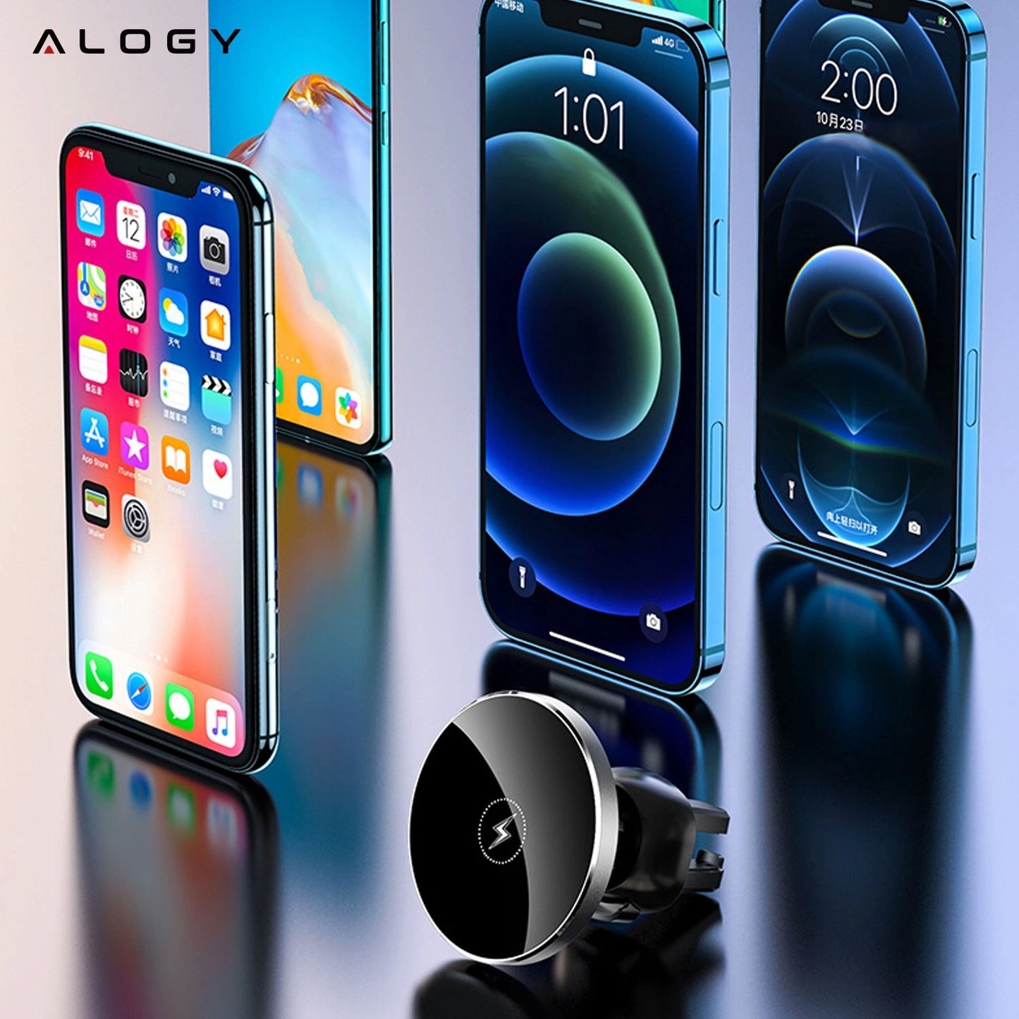 Automobilinis laikiklis MAG SAFE, belaidis įkroviklis 15W, skirtas iPhone 14, 15, 16, 17