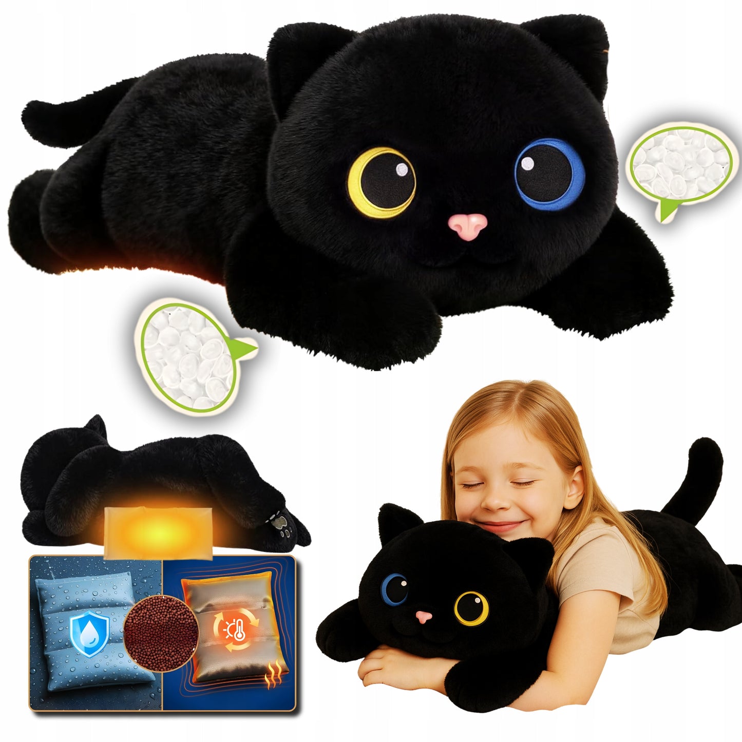 Svorio pliušinis žaisliukas Termoforas Didelis XXL Žaislas ADHD Autizmas Katė Kačiukas Vaikai