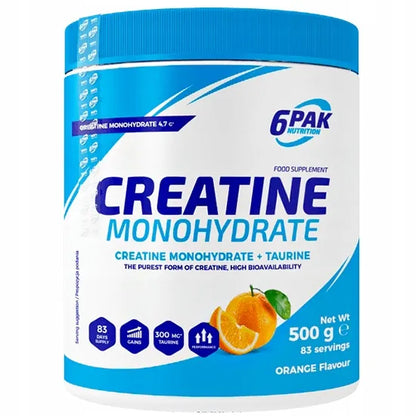 6PAK Creatine Monohydrate 500 g kreatino monohidratas, apelsinų skonio