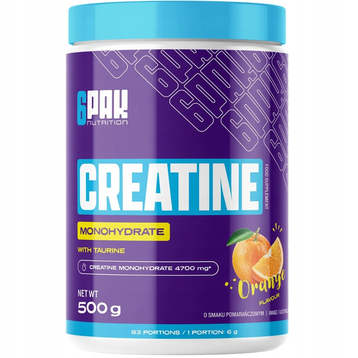 6PAK Creatine Monohydrate 500 g kreatino monohidratas, apelsinų skonio