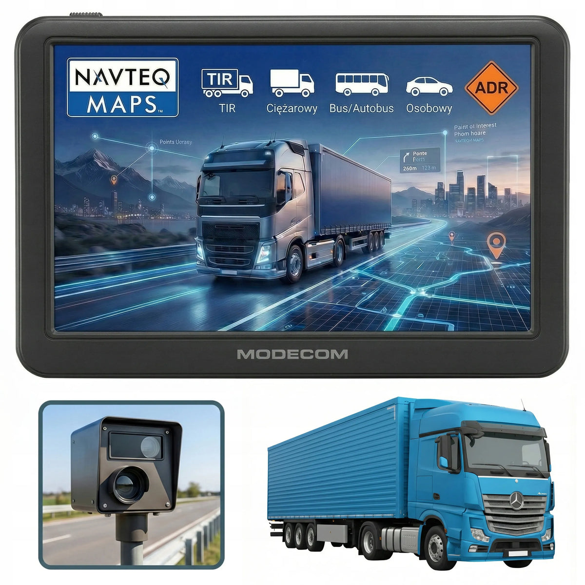 7 colių navigacija sunkvežimiams MODECOM CX 7.4 TRUCK TIR BUS + fotoradarai 2026