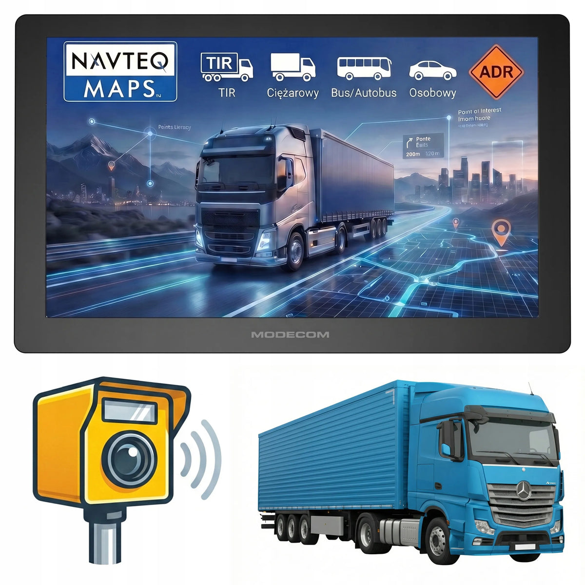 7 colių sunkvežimių navigacija MODECOM CX 7.0 TRUCK TIR BUS su fotoradarais 2026