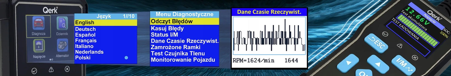 OBD2 skaitytuvas lenkišku meniu QERK T61 diagnostinė sąsaja