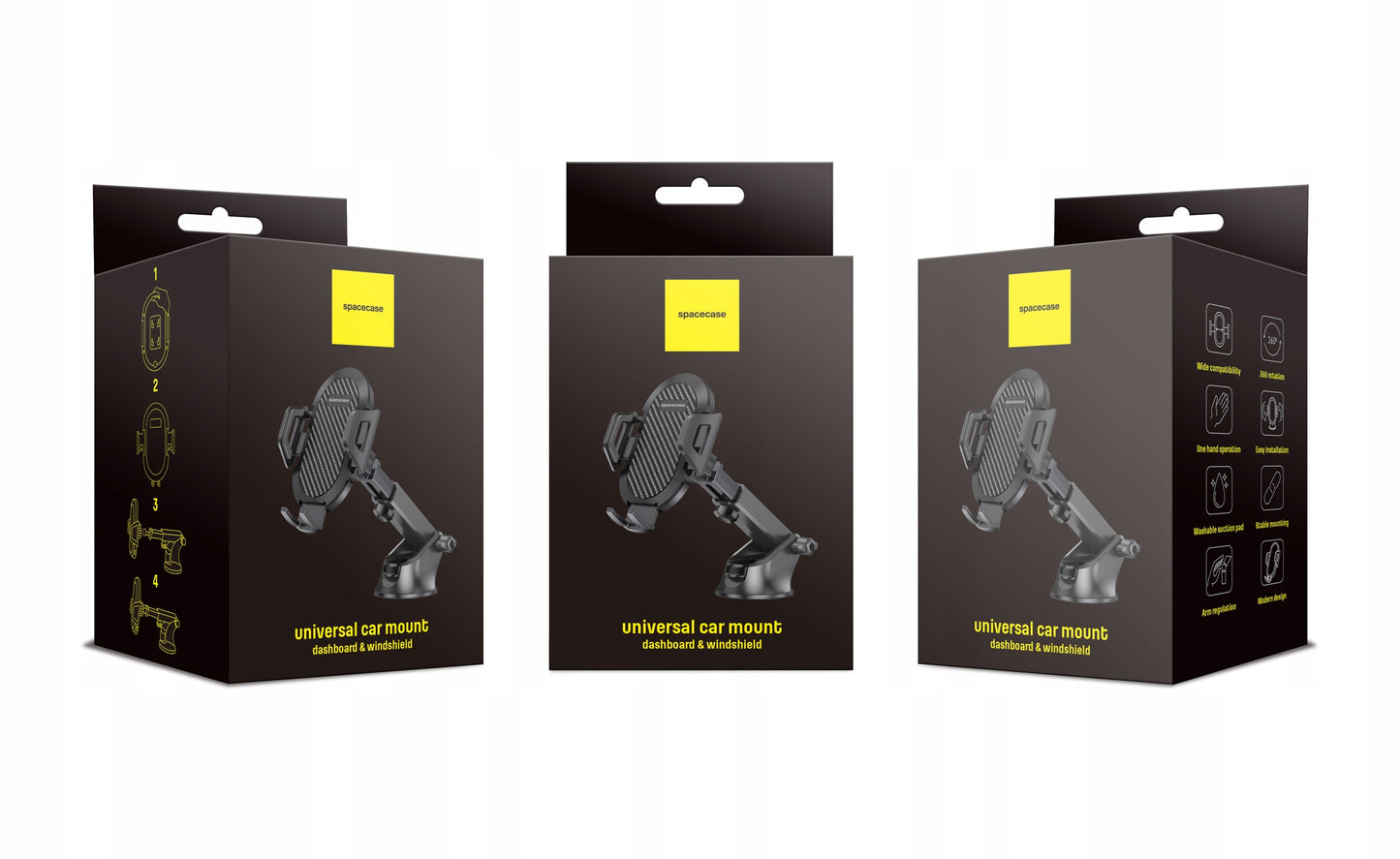 Tvirtas automobilinis laikiklis telefonui ant priekinio stiklo, prietaisų skydelio, salono