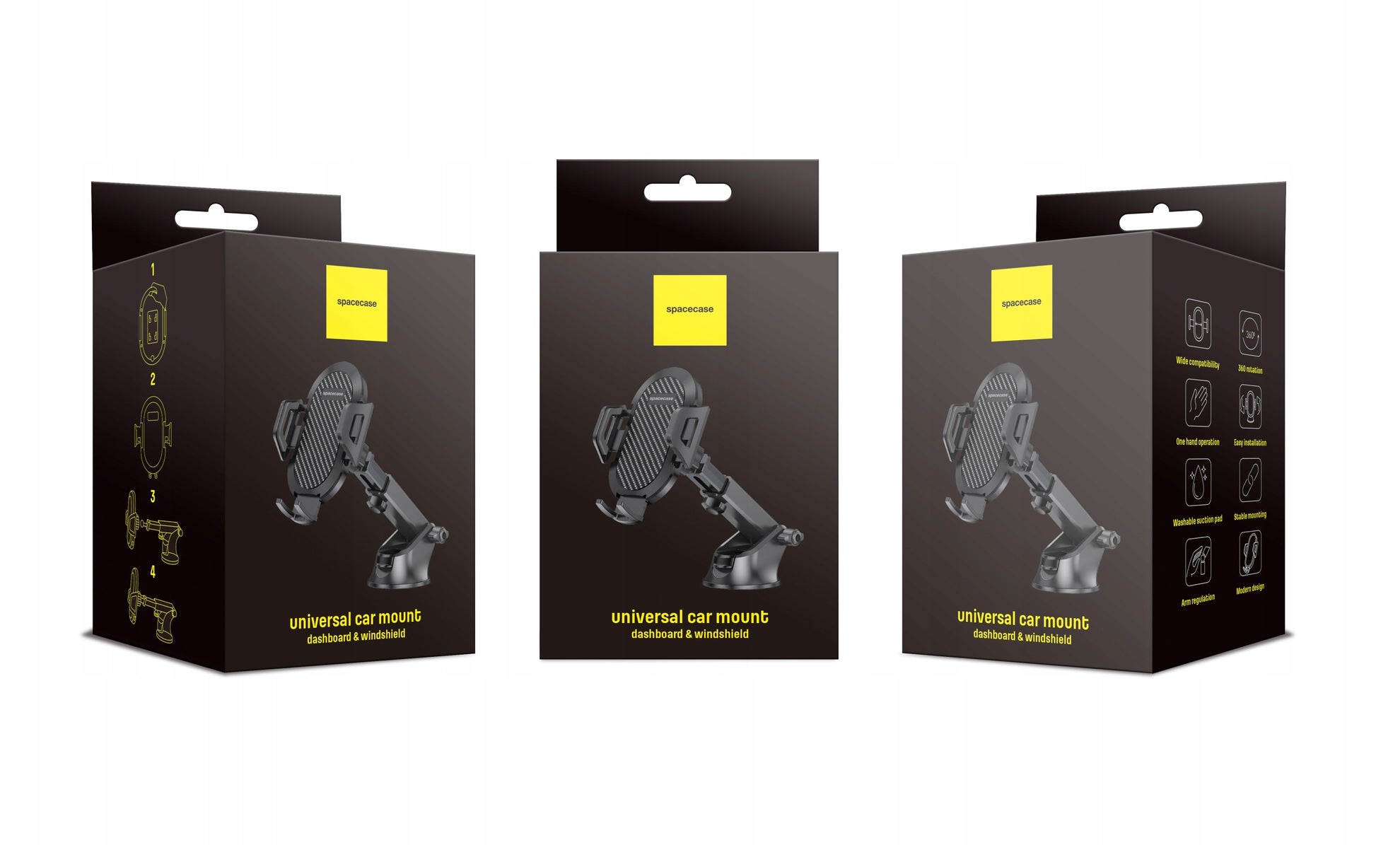 Tvirtas automobilinis laikiklis telefonui ant priekinio stiklo, prietaisų skydelio, salono