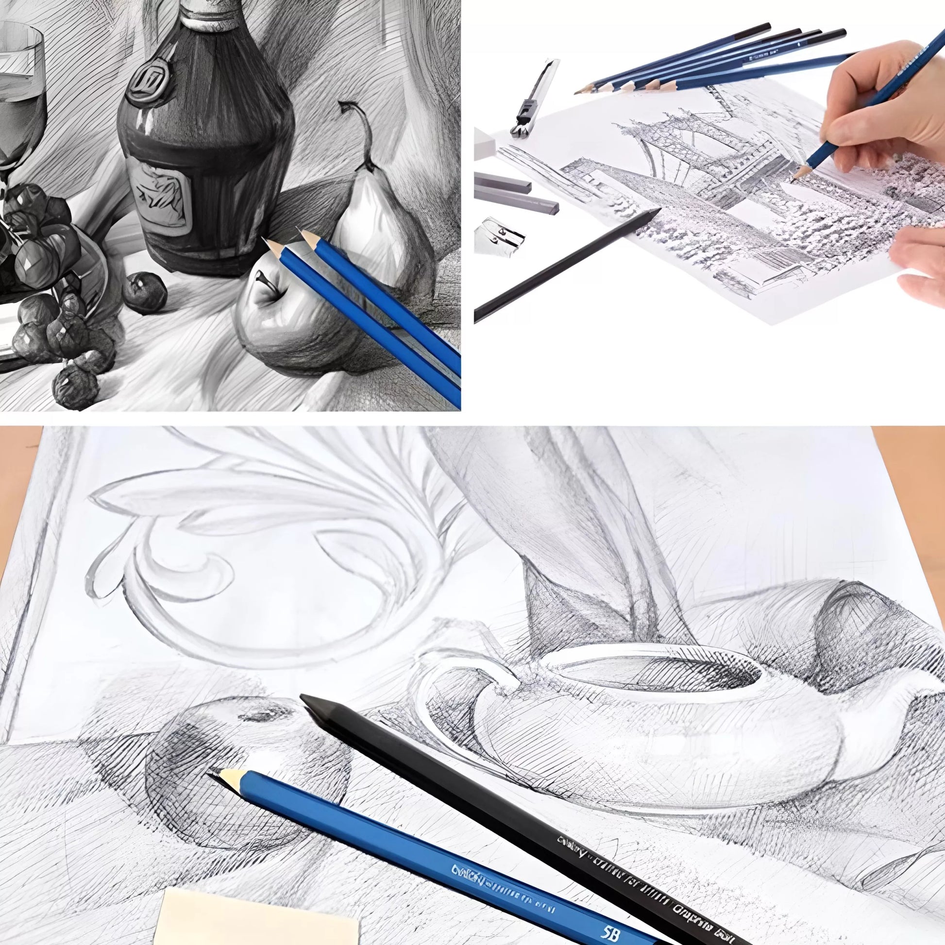 PROFESIONALUS PIEŠTUKŲ SKETCHINGUI IR BRĖŽYMUI RINKINYS 32W1 PIEŠTUKAI + DĖKLAS
