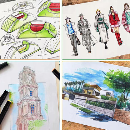 Alkoholiniai markeriai 168 vnt. Dvipusiai Pro markeriai + krepšys