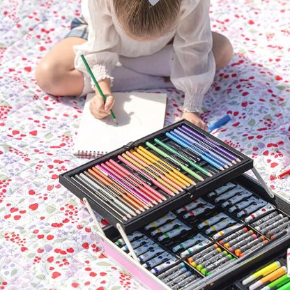 Tapymo ir piešimo rinkinys vaikams: kreidelės, dažai, flomasteriai, pastelės, lagaminas