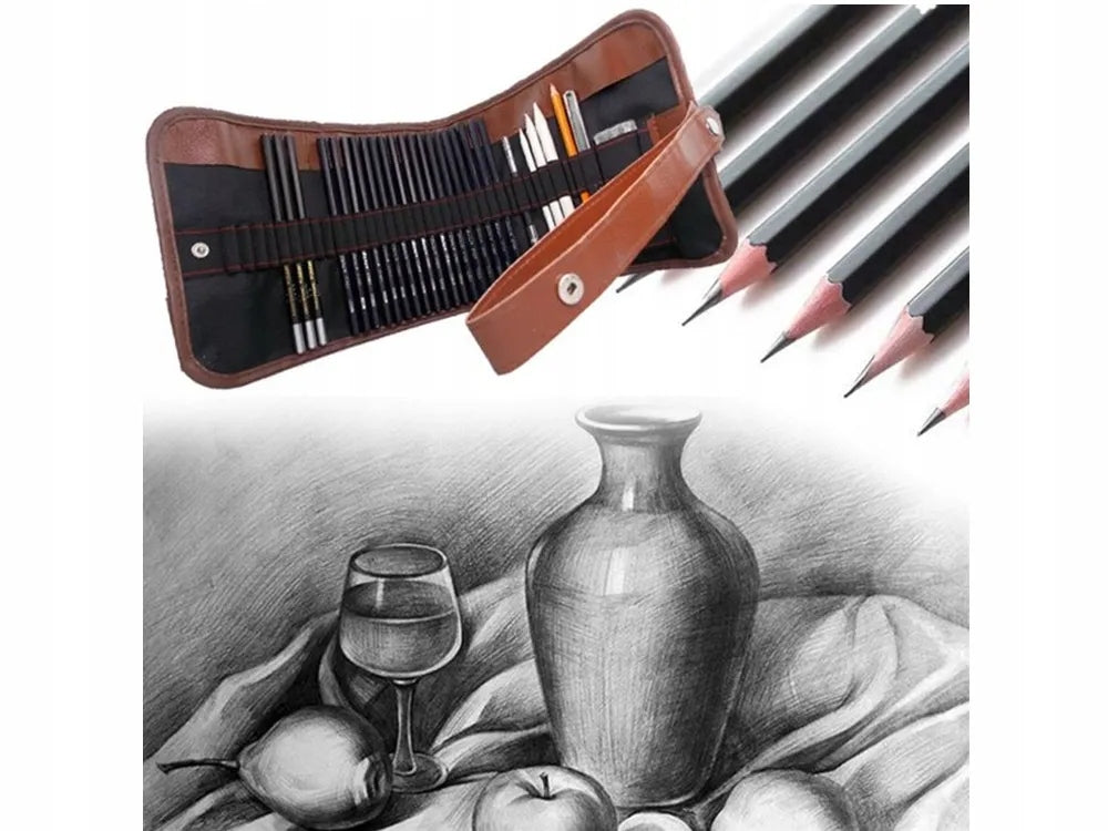 Profesionalus 29in1 eskizavimo ir piešimo rinkinys: anglis, pieštukai, maišytuvai