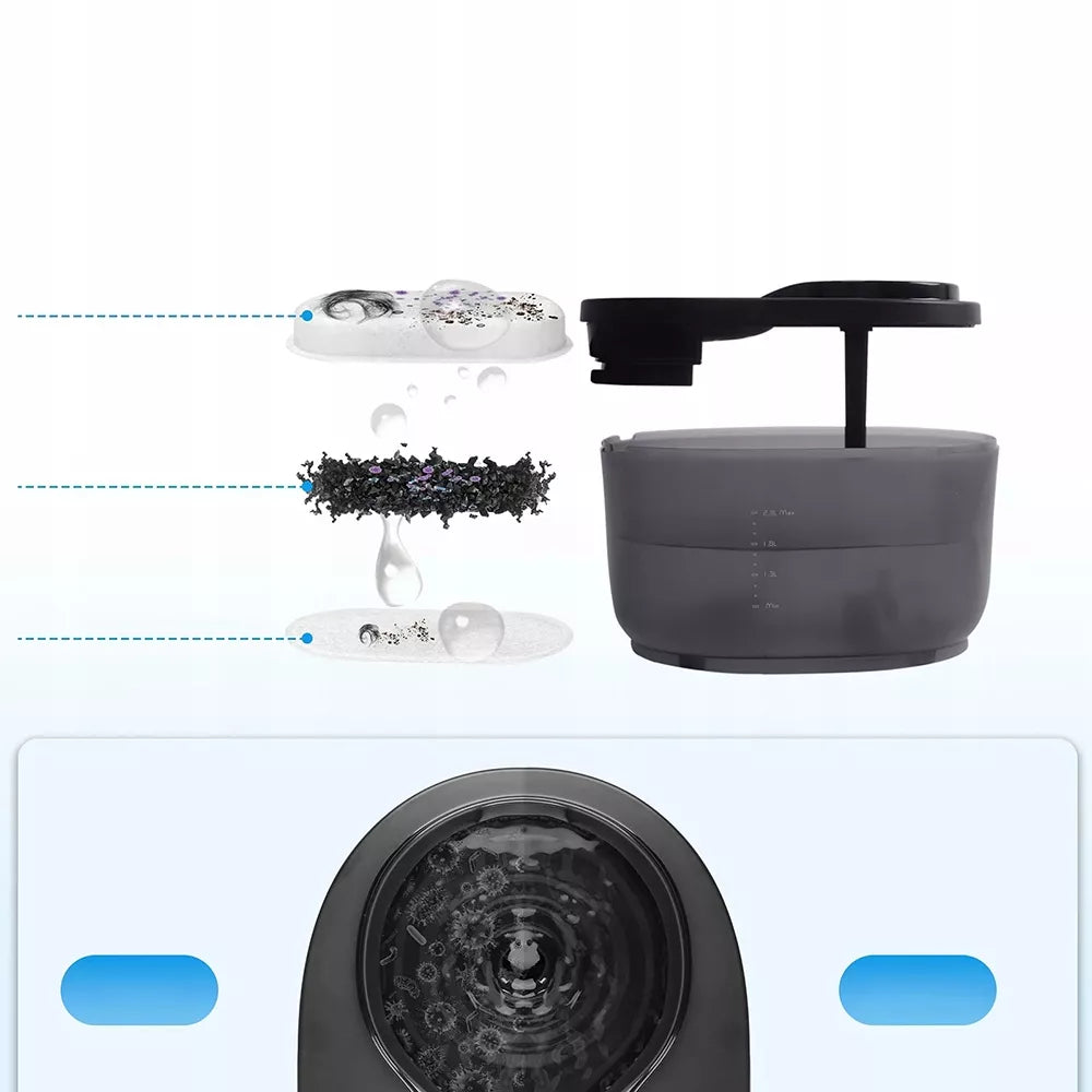 Vandens fontanas katėms, vandens filtras, tyli, 2,3L automatinis girdytuvas