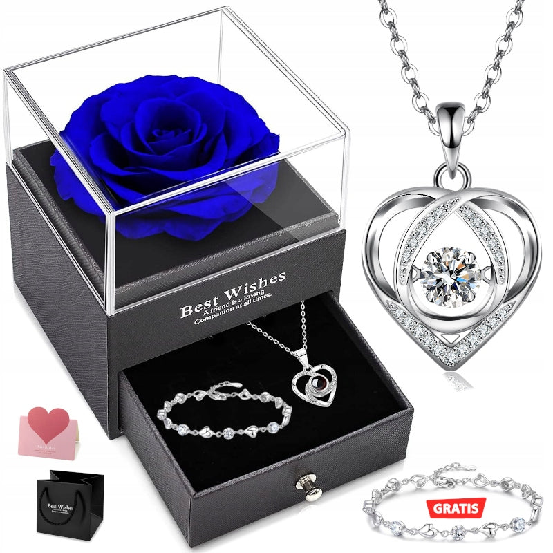 AMŽINA ROŽĖ DĖŽUTĖJE DOVANA MOTERIMS KAROLIAI + Apyrankė