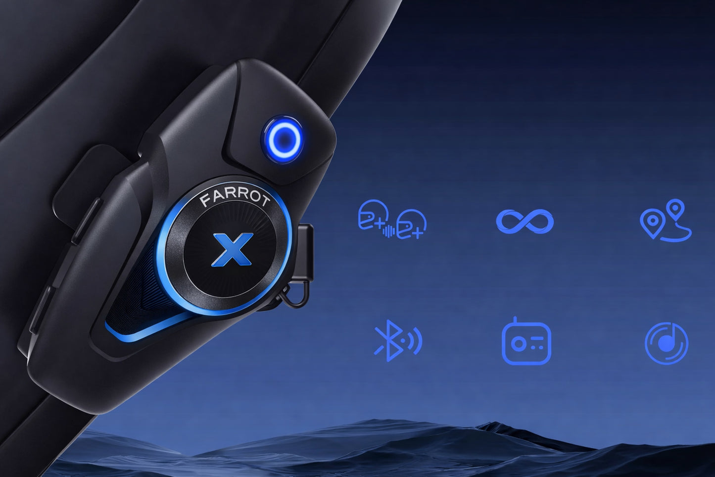 Motociklininko Interkomas Šalmui 2 vnt. – Bluetooth 5.3, ANC Triukšmo Slopinimas, FM Radijas, Ryšys iki 500 m, Veikimas iki 100 km/h