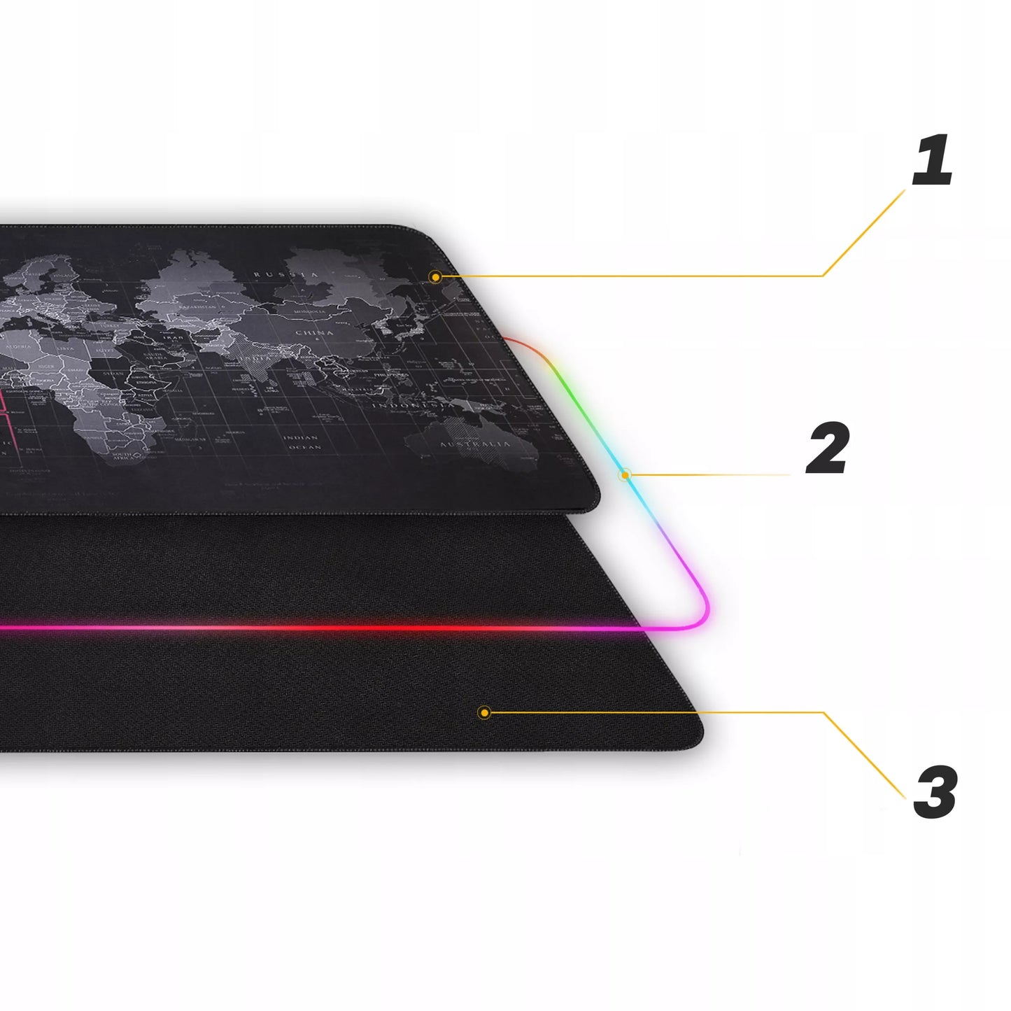 Apšviesta RGB žaidimų pelės kilimėlis LED 80x30 cm XXL Pasaulio žemėlapis