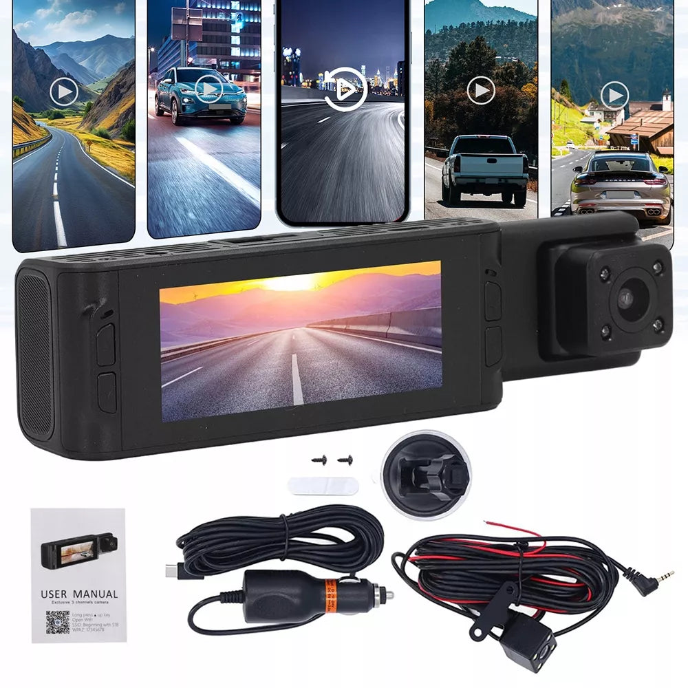 Vaizdo įrašymo įrenginys 3 kameros automobilio kamera priekiniam stiklui Wifi