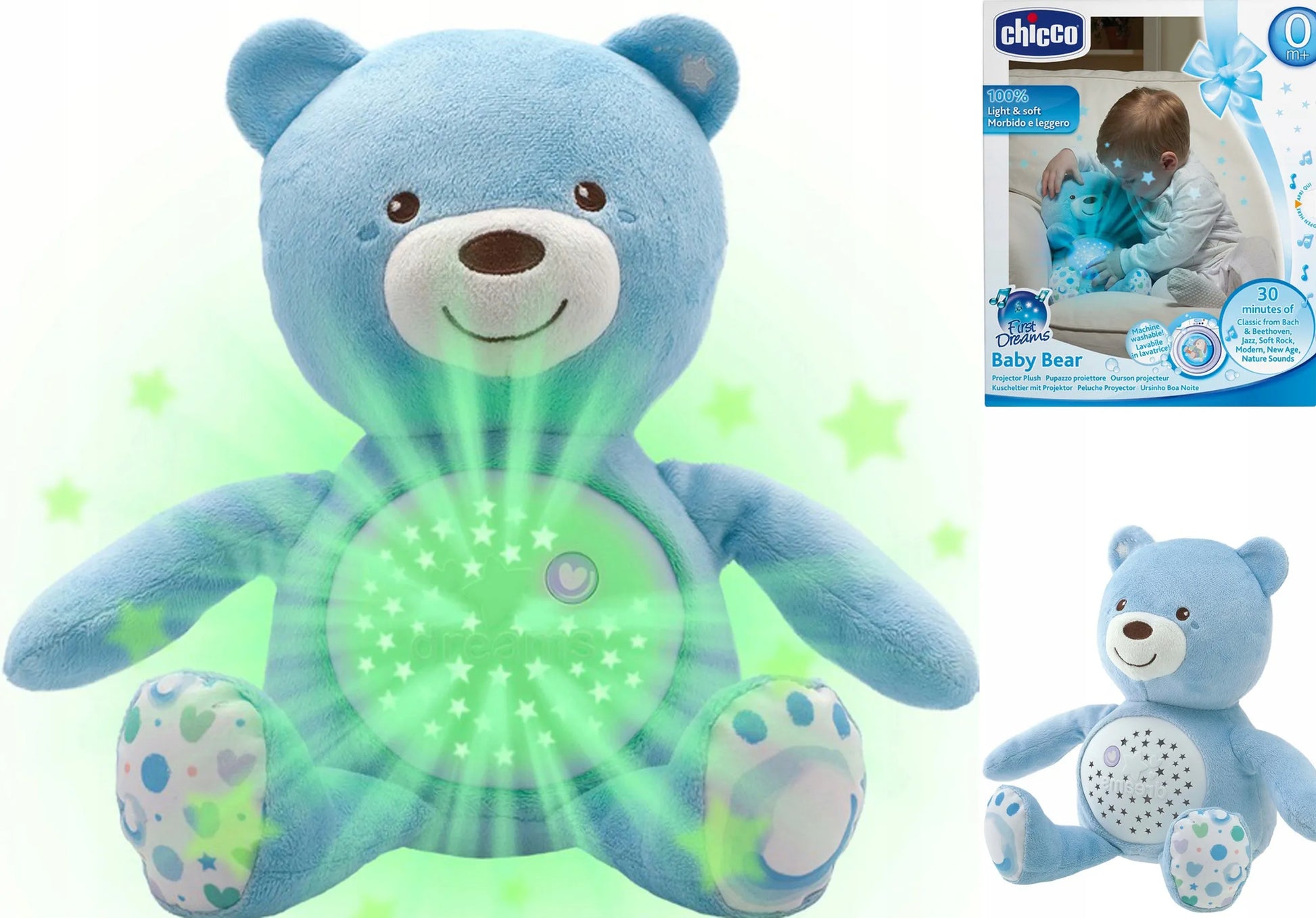 CHICCO lokys su projektoriumi 3in1 naktinė lemputė + lopšinės